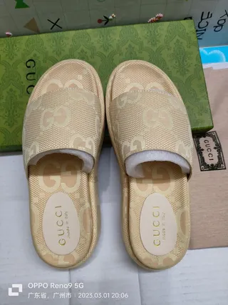 Gucci Beige GG Monogram Jacquard Single-Strap Slide Slippers 2