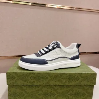 Gucci 米色海军蓝 GG压花皮革 对比面板 生活方式运动鞋