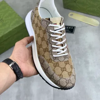 Gucci Beige Blanco Monograma Lona Cordones Estilo de Vida Zapatillas