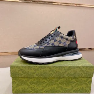 Gucci 黑/米 GG Monogram 帆布 皮革叠加 生活方式运动鞋