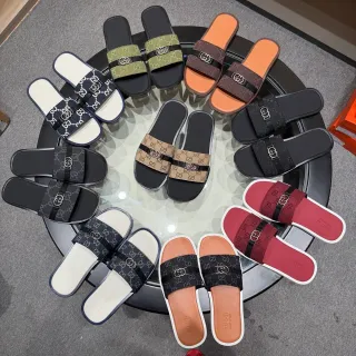 Gucci أسود بيج GG Monogram كانفاس حزام Interlocking G مشبك معدني نعال