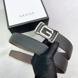 古驰黑色棕色纹理互锁G扣头皮带