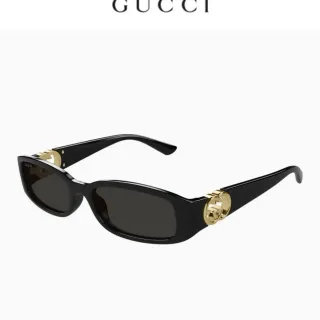 Gucci Preto Dourado Retangular Quadro Estreito Brilho Acetato Óculos de Sol