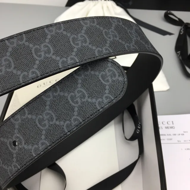 Gucci Noir Gris GG Monogramme Toile Mat Interlocking G Buckle Ceinture Cuir 7
