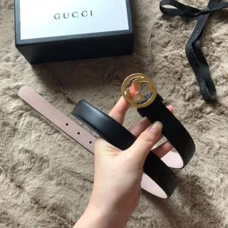 Gucci Preto Rosa Reversible Dourado Interlocking G Fivela Cinto de Couro