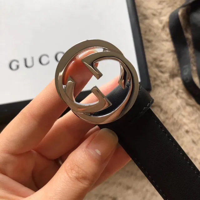 Gucci Black Pink Reversible Gold-Tone Interlocking G Buckle Leather Belt 13