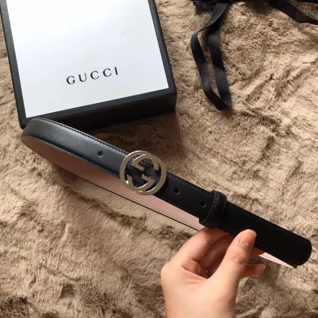 Gucci Black Pink Reversible Gold-Tone Interlocking G Buckle Leather Belt 14