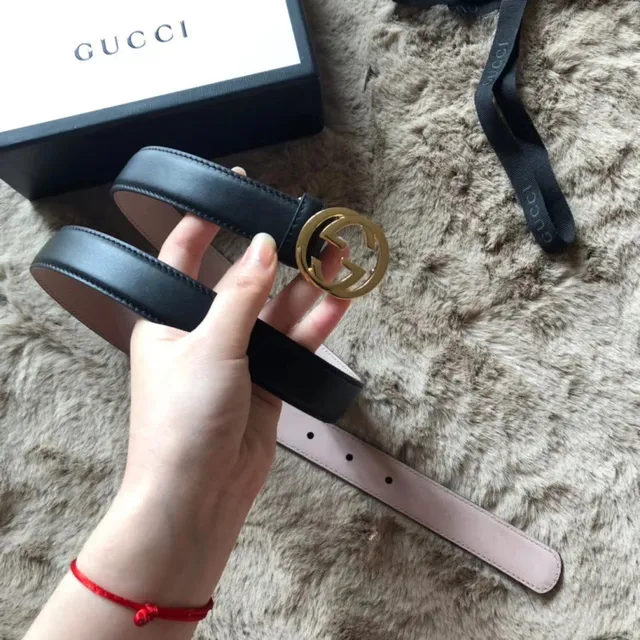 Gucci Black Pink Reversible Gold-Tone Interlocking G Buckle Leather Belt 16