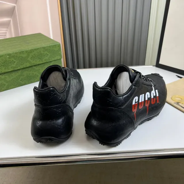 Gucci Black Red Embossed Monogram Leather Bold Side Logo Lifestyle Sneakers 4