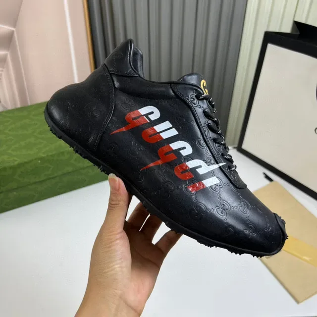 Gucci Black Red Embossed Monogram Leather Bold Side Logo Lifestyle Sneakers 5