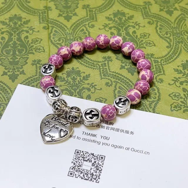 Gucci Blind for Love Pink Silver Beaded Stretch Marbled Resin Bracelet 9