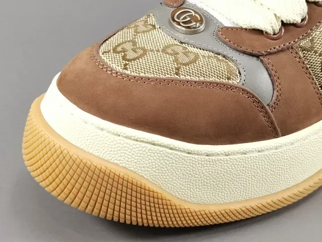 Gucci Marron Beige Semelle Chunky Plateforme GG Monogram Toile Sneakers Lifestyle 9