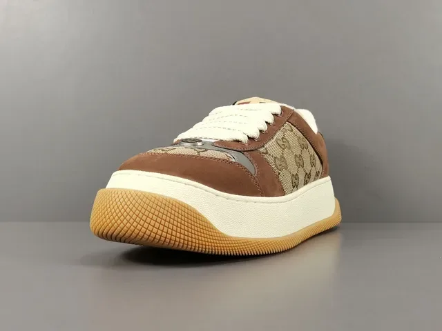 Gucci Marron Beige Semelle Chunky Plateforme GG Monogram Toile Sneakers Lifestyle 15