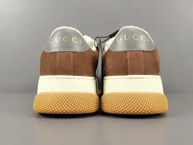 Gucci Marron Beige Semelle Chunky Plateforme GG Monogram Toile Sneakers Lifestyle 17