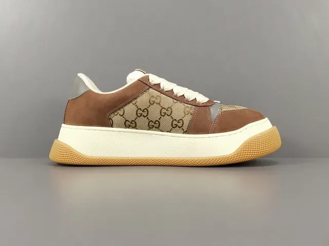 Gucci Marron Beige Semelle Chunky Plateforme GG Monogram Toile Sneakers Lifestyle 18