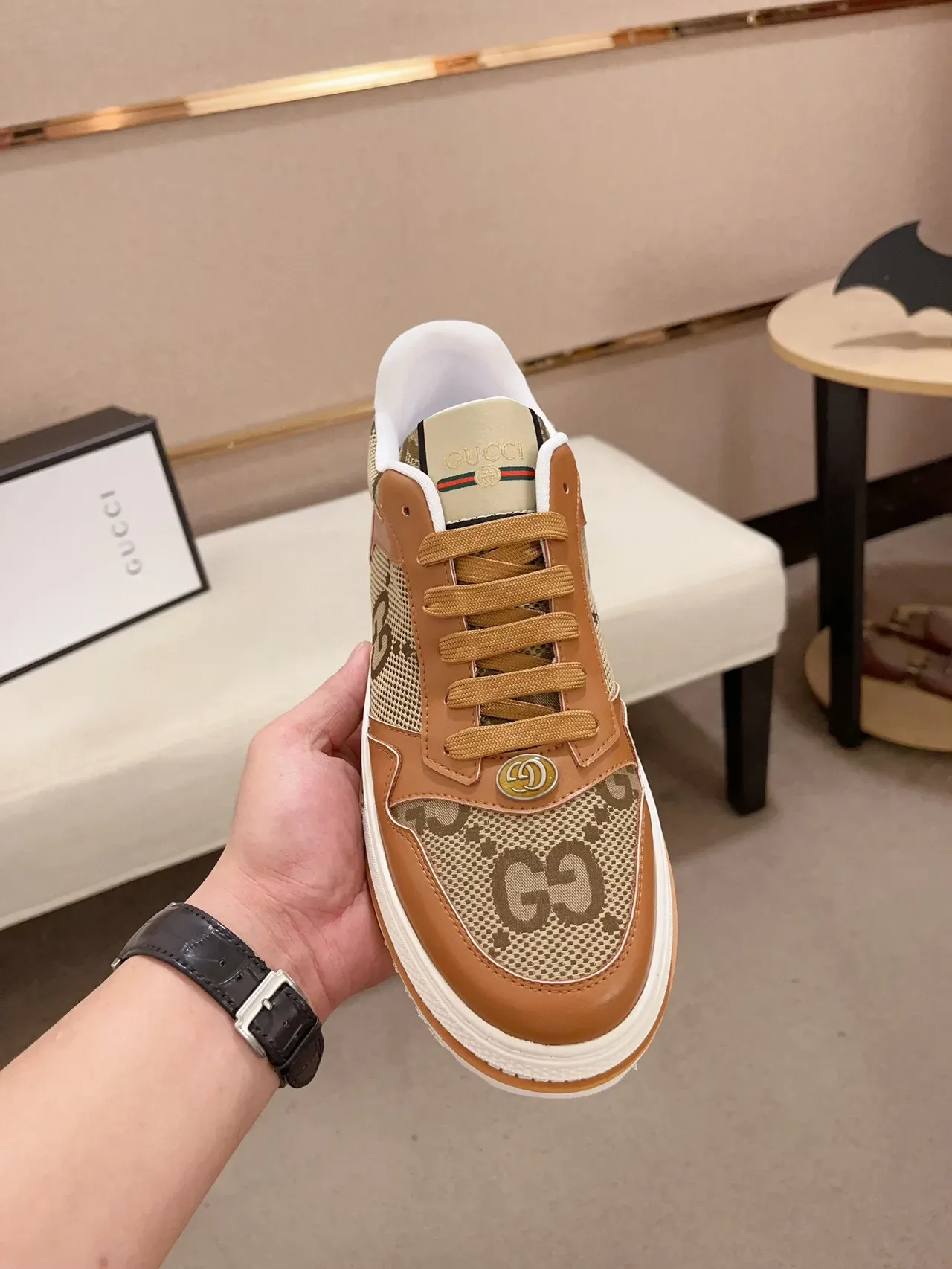Gucci Brown Beige Low-Top Mixed-Material Lifestyle Sneakers 2