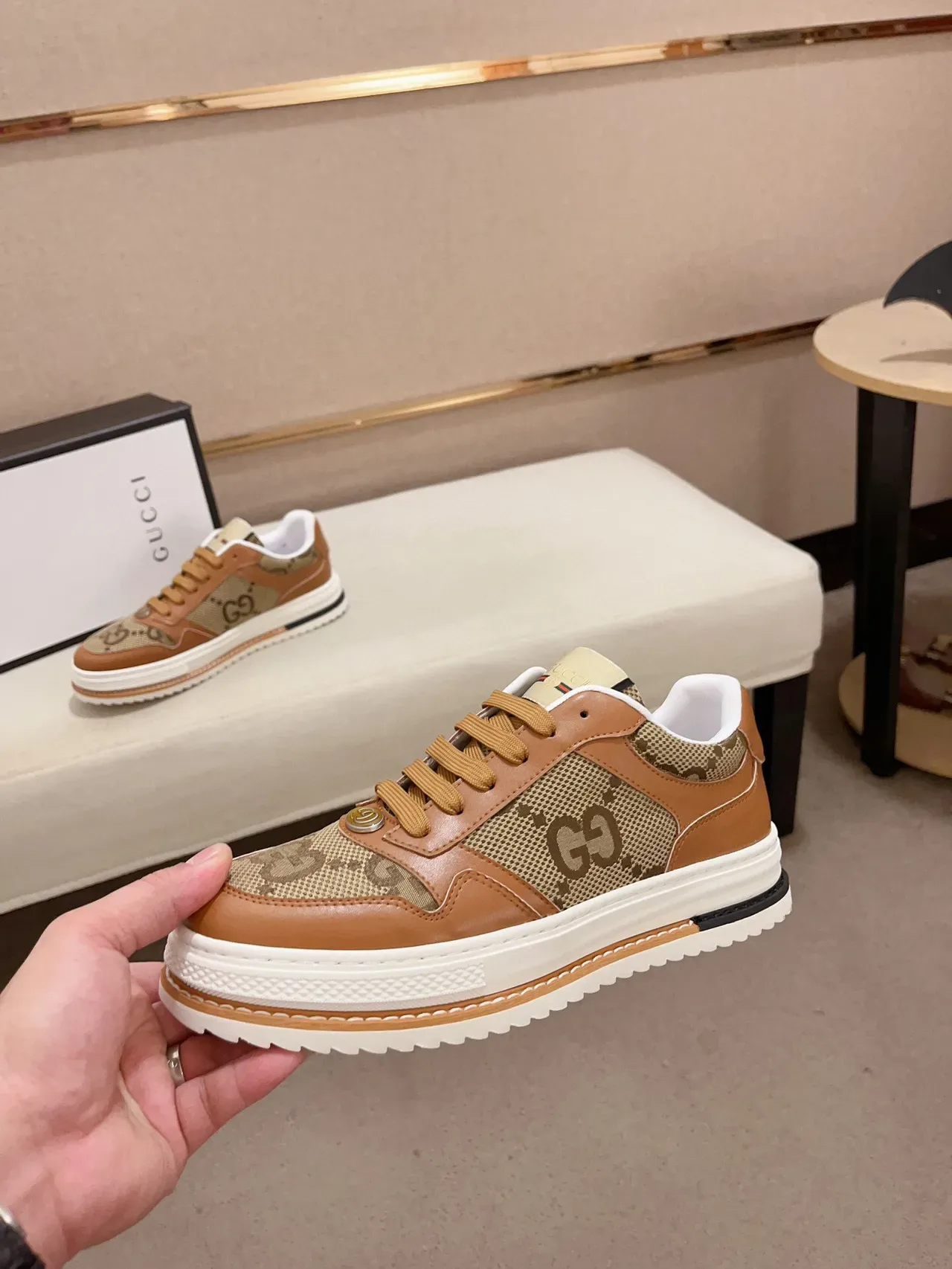 Gucci Brown Beige Low-Top Mixed-Material Lifestyle Sneakers 3