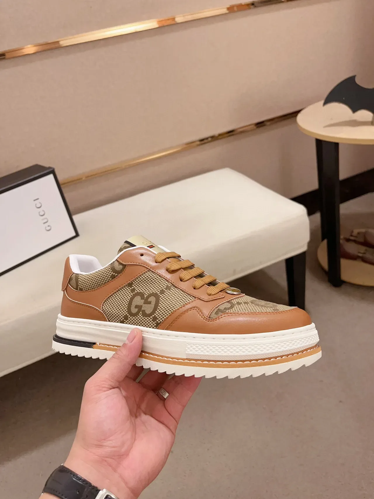 Gucci Brown Beige Low-Top Mixed-Material Lifestyle Sneakers 4