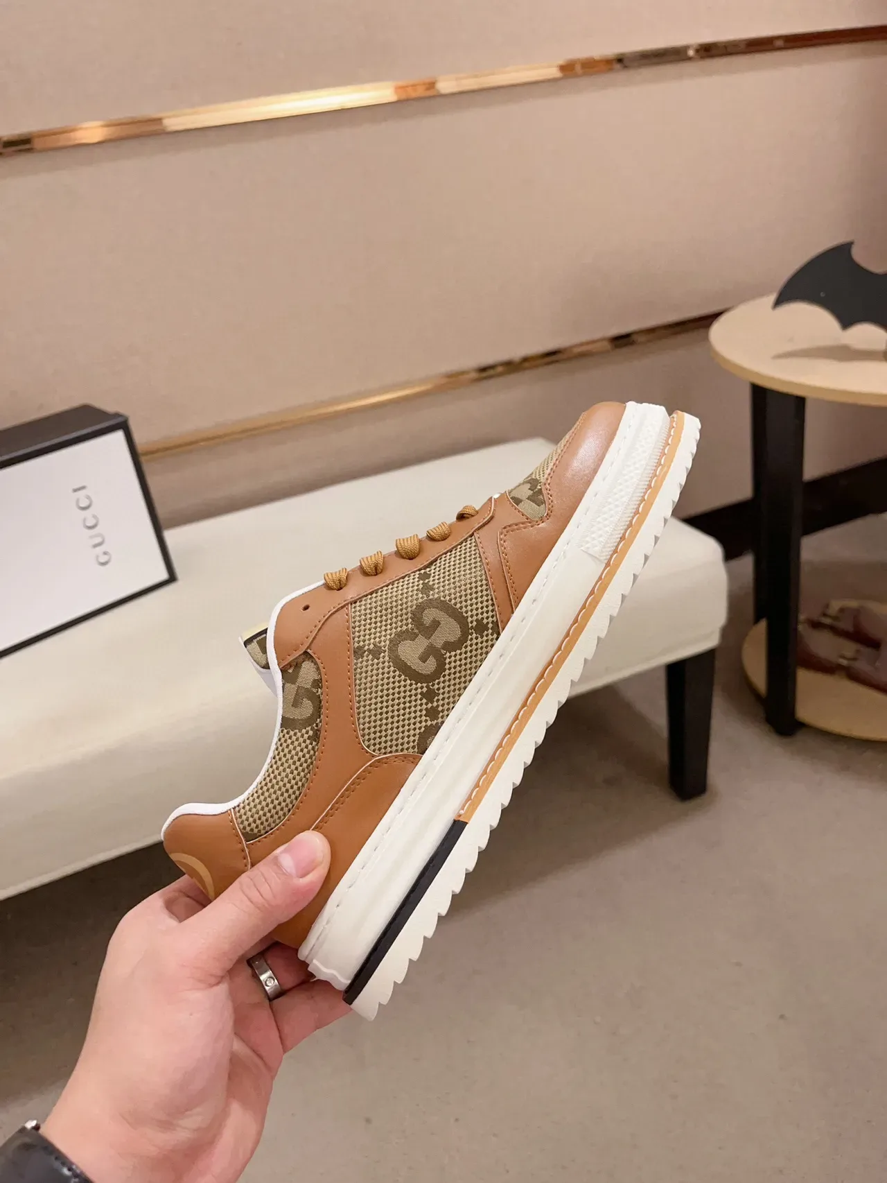 Gucci Brown Beige Low-Top Mixed-Material Lifestyle Sneakers 5