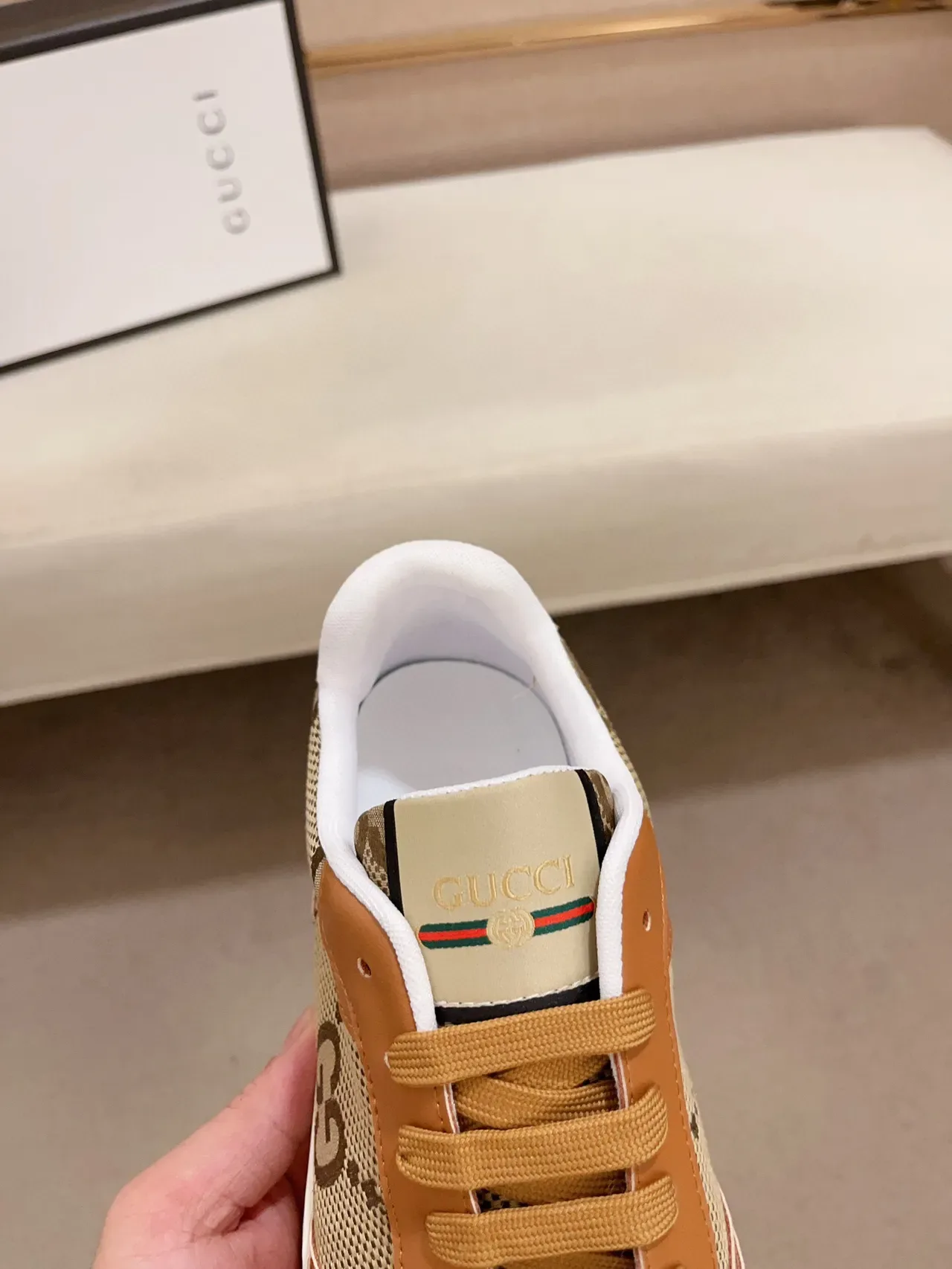 Gucci Brown Beige Low-Top Mixed-Material Lifestyle Sneakers 6