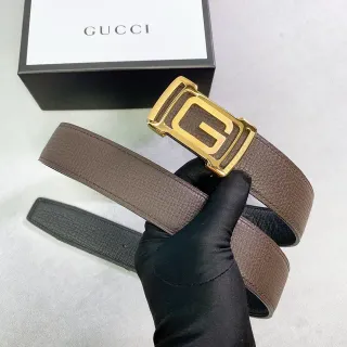 Gucci حزام بني أسود إبزيم متشابك G جلد مظعّر