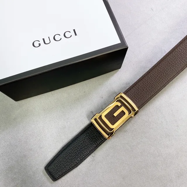 Gucci حزام بني أسود إبزيم متشابك G جلد مظعّر 2
