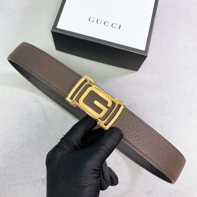 Gucci حزام بني أسود إبزيم متشابك G جلد مظعّر 3