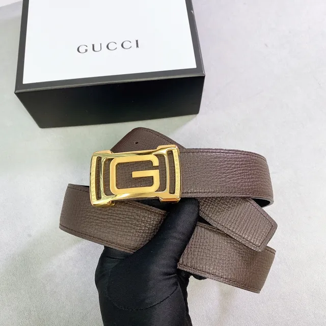 Gucci حزام بني أسود إبزيم متشابك G جلد مظعّر 4
