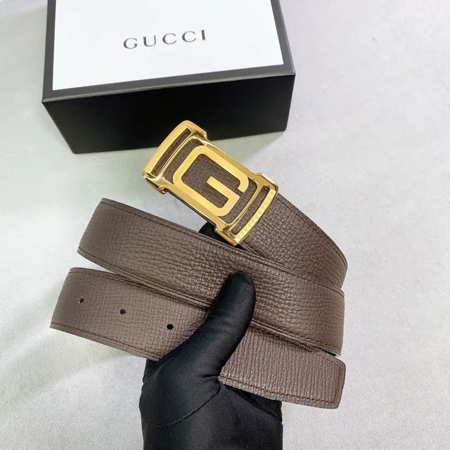 Gucci حزام بني أسود إبزيم متشابك G جلد مظعّر 5