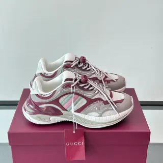 Gucci বার্গান্ডি সাদা চাংকি রানার লেয়ার্ড মেশ এবং TPU স্নিকার