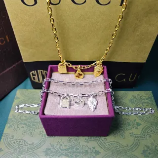 Gucci চার্ম সোনা রূপা চেইন লিংক পেন্ডেন্ট নেকলেস