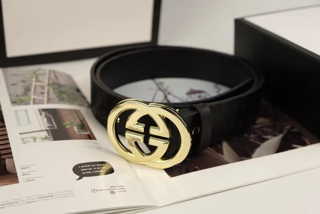 Gucci Double G Belt Black Gold Interlocking Buckle Embossed GG Monogram Leather Belt 4