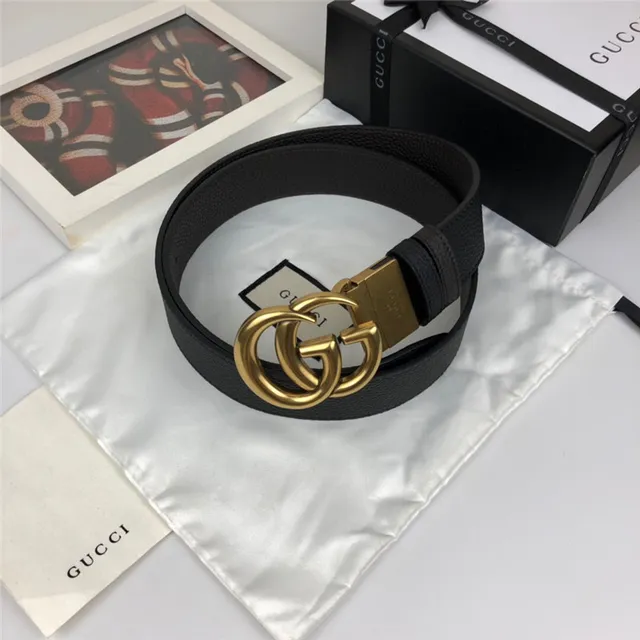 Gucci Double G Belt 黑色粒面皮革 金色扣头 皮革腰带 2