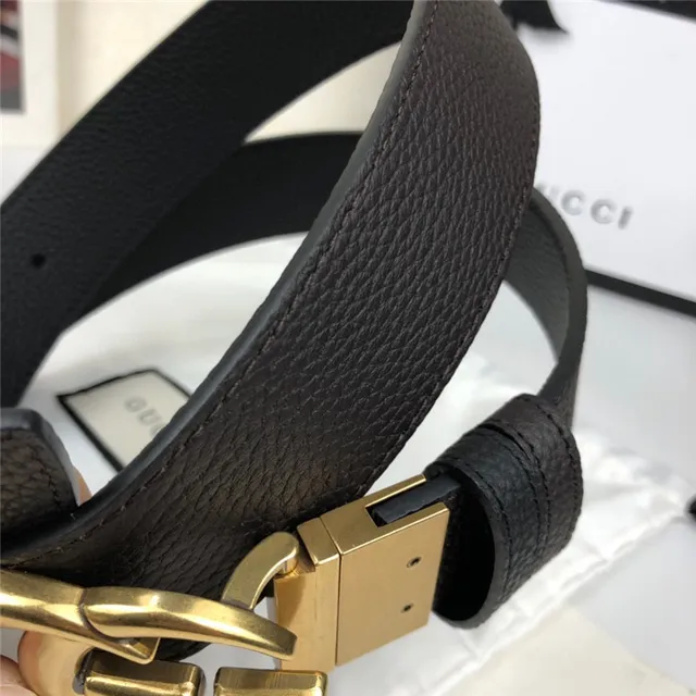 Gucci Double G Belt 黑色粒面皮革 金色扣头 皮革腰带 5