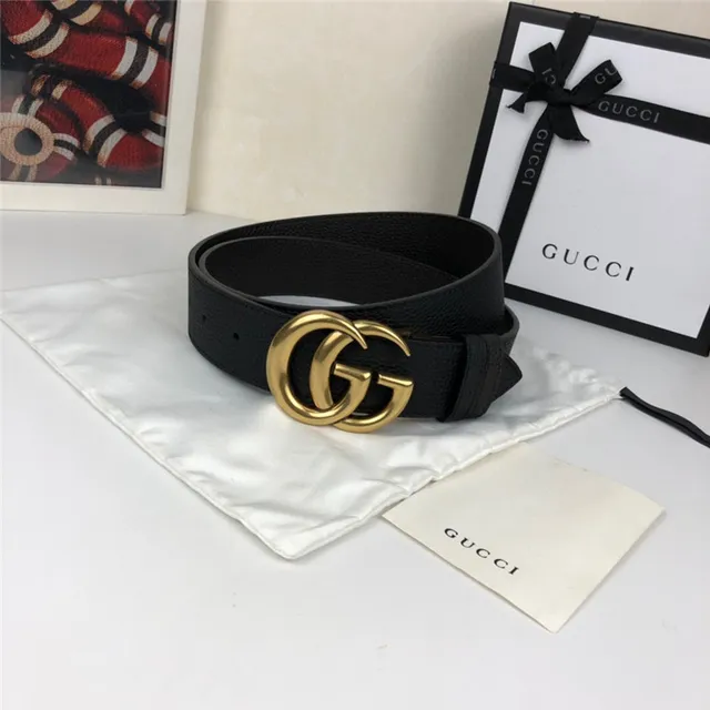 Gucci Double G Belt 黑色粒面皮革 金色扣头 皮革腰带 8