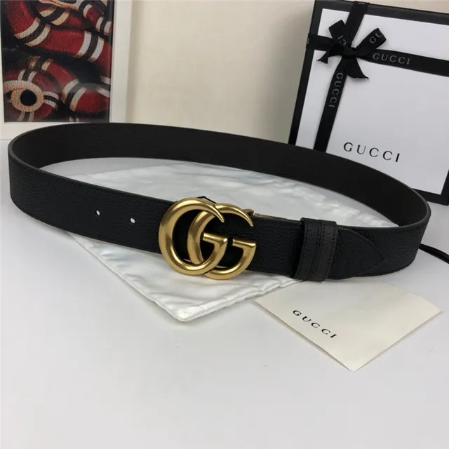 Gucci Double G Belt 黑色粒面皮革 金色扣头 皮革腰带 9