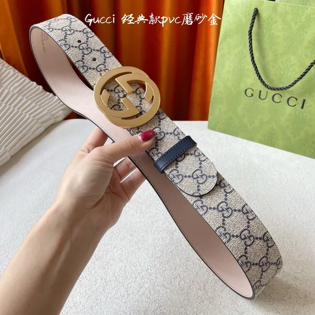 Gucci Double G Buckle GG Monogram Beige and Navy চামড়ার বেল্ট 2