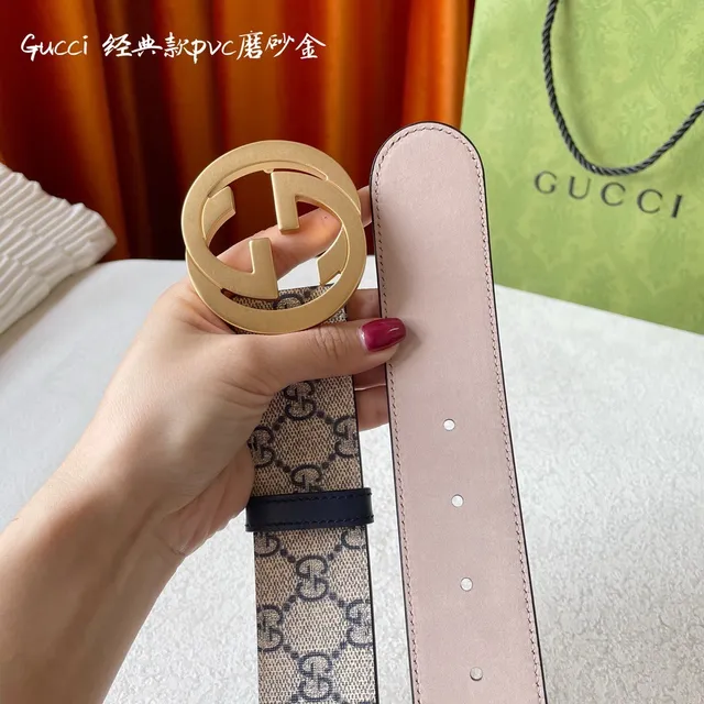 Gucci Double G Buckle GG Monogram Beige and Navy চামড়ার বেল্ট 3
