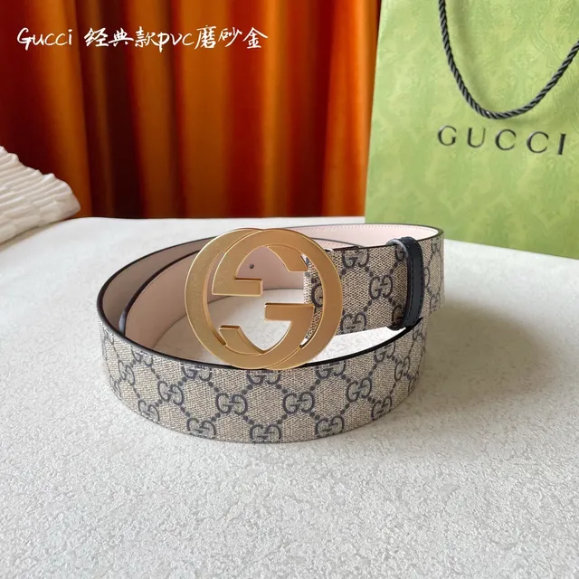 Gucci Double G Buckle GG Monogram Beige and Navy চামড়ার বেল্ট 4