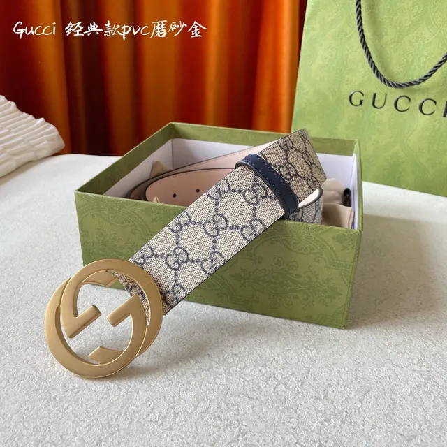 Gucci Double G Buckle GG Monogram Beige and Navy চামড়ার বেল্ট 5