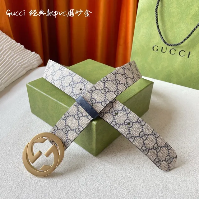 Gucci Double G Buckle GG Monogram Beige and Navy চামড়ার বেল্ট 6