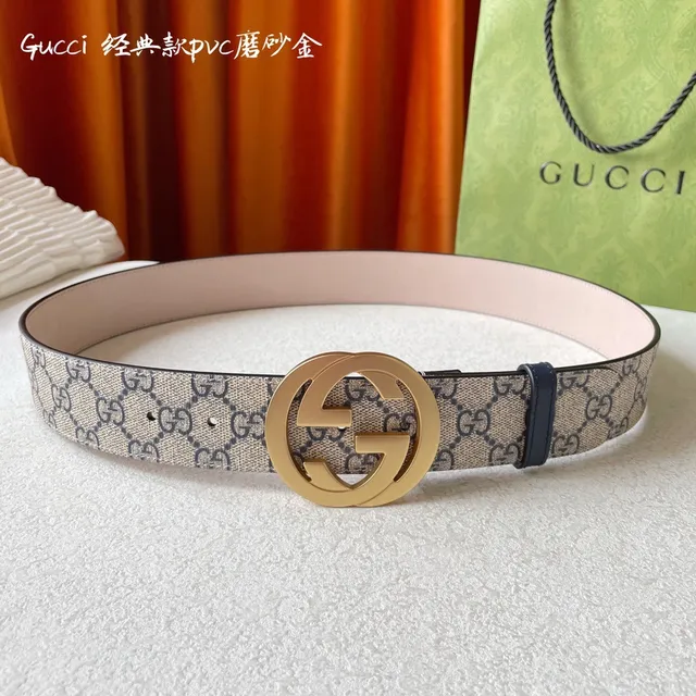 Gucci Double G Buckle GG Monogram Beige and Navy চামড়ার বেল্ট 7