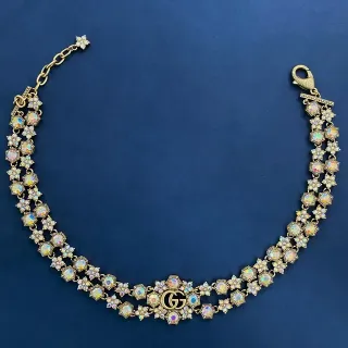 Gucci Double G Floral Iridescent Crystal Choker Necklace