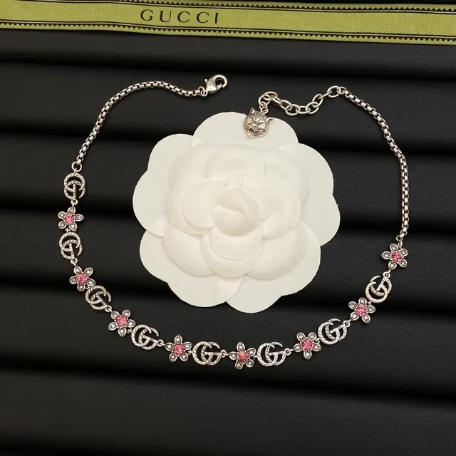 Collier Gucci Flora Argent Rose Interlocking GG Motif Floral 6