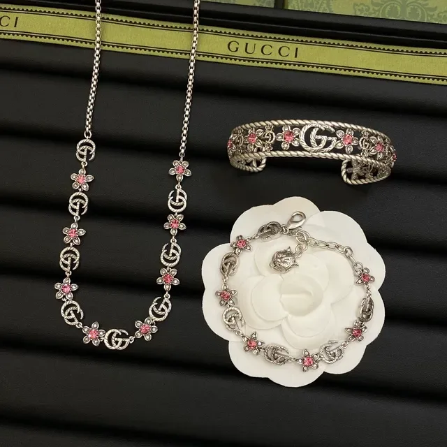 Collier Gucci Flora Argent Rose Interlocking GG Motif Floral 9
