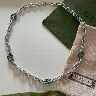 Gucci GG Chain সবুজ এনামেল নেকলেস