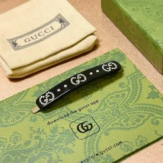 Gucci GG Crystal Hair Clip Black Acetate Brooch
