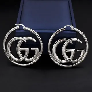Gucci GG أقراط حلقة فضية Interlocking Double G