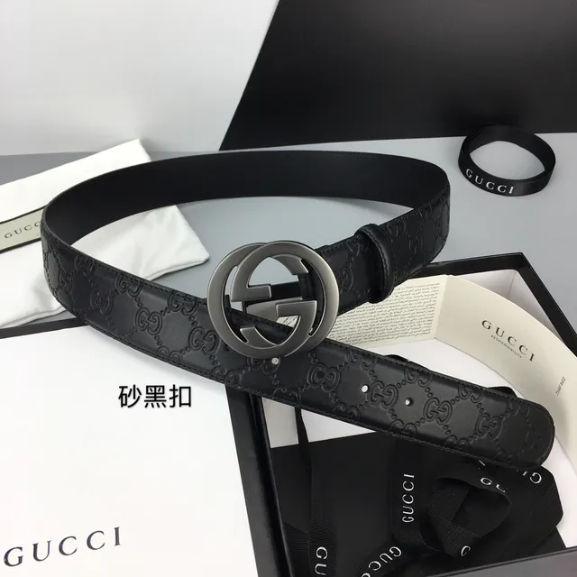 Gucci GG Marmont Black Embossed Leather Belt 2