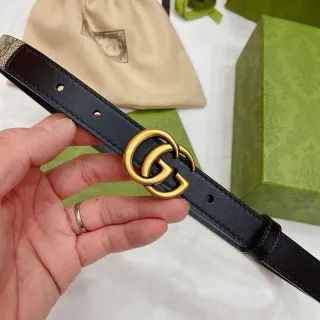 Gucci GG Marmont 黑色金色 Interlocking Double G 扣窄皮带